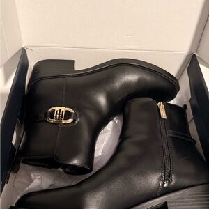 Tommy Hilfiger Black Ankle Boots with Gold Accent